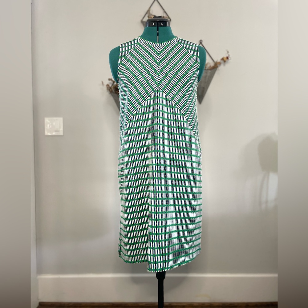 NWT Maeve by Anthropologie Green and Blue Sheath Dress Sleeveless with High Neck